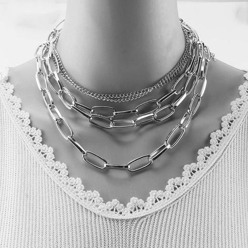 Silver Layered Necklaces for Women Simple Punk Chunky Necklaces Silver Chain Goth Necklace (2pcs Silver)...