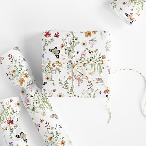 JarThenaAMCS Wildflower Wrapping Paper -Mini Roll- 17 Inch x 32.8Ft Watercolor Floral Butterfly Gift Wrap Paper Spring Art Paper for Wedding Brida...