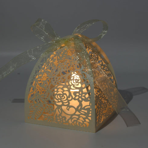 KPOSIYA Pack of 100 Laser Cut Rose Candy Boxes, Favor Boxes 2.5"x 2.5"x 3.1", Gift Boxes Bridal Shower Anniverary Birthday Party Wedding Favor (10...