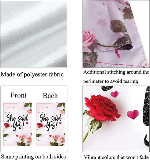 She Said Yes Garden Flag, Bridal Shower Garden Flag, Engagement Wedding Shower Proposal Party Lawn Yard Sign, 18'' x 12.5'', Polyester, Double-sid...
