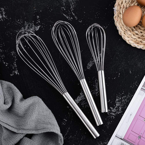 Stainless Steel Whisks with 3 Packs 8"+10"+12" Kitchen Whisk Set Kitchen Whip Kitchen Utensils Wire Whisk Balloon Whisk Set for Blending Whisking ...