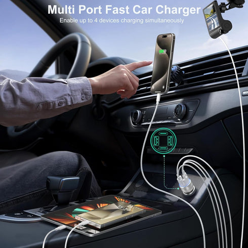 USB C Car Charger, Bangfun 65W 4 Port Dual 12V USB C & USB A Car Charger Cigarette Lighter Adapter QC/PD 30W Fast Charge Car Phone Charger for iPh...