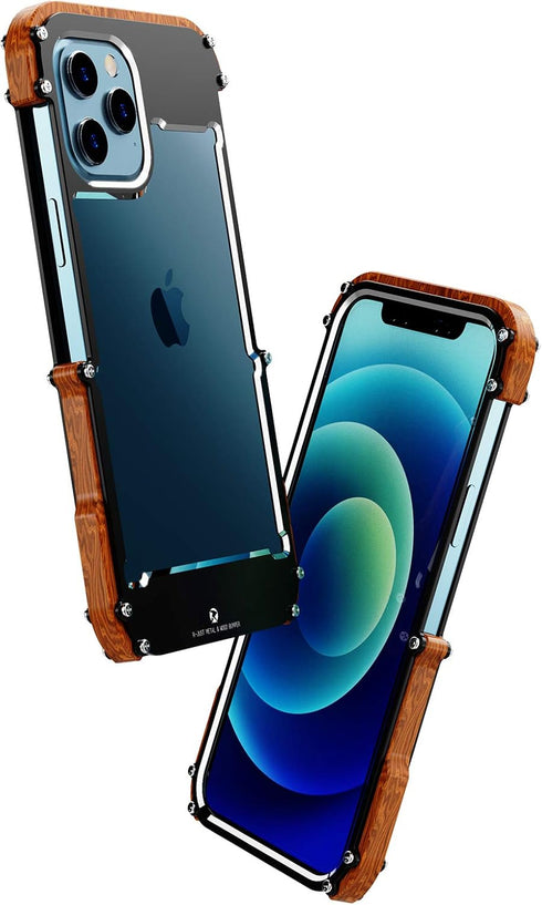 Kowauri Case for iPhone 12 Pro Max,Drop Protection Aluminum Metal Wood Bumper Frame Cover Shockproof Dropproof Protective Case for iPhone 12 Pro M...