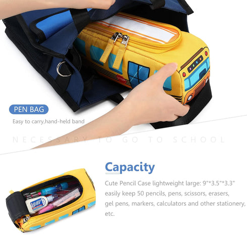 LEDAOU Cute Pencil Case for Kids Girls Boys Pencil Pouch kawaii Pen Pencil Box Bag Holder for School Students (Yellow School Bus)...