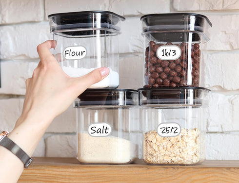 CHUBBIEE Removable Waterproof Food Labels, Write-on Kitchen Labels for POP Food Storage Containers, Jars and Home Organization, Pantry & Spice Sti...