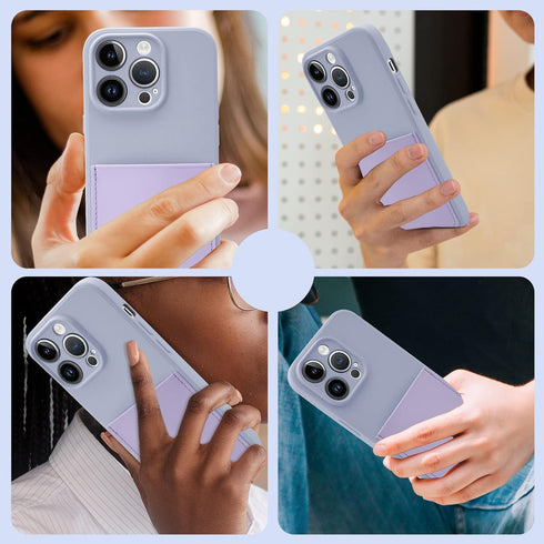 Silicone Wallet Phone Case for iPhone 15 Pro 6.1 Inch with Credit Card Holder Pocket, Full-Body Bumper Protection Camera Protect Case (Light Purpl...
