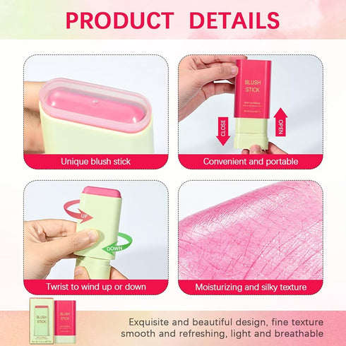 Multi-Use Makeup Blush Stick - Waterproof, Tinted Moisturizer for Eyes, Lips, Cheeks in Shy Pink...