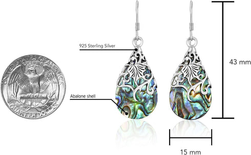 AeraVida Floral Vine Ornate Teardrop Abalone Shell .925 Sterling Silver Earrings | Abalone Earrings...