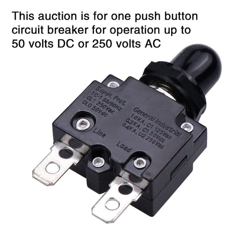 15 Amps Push Button Circuit Breakers, AC 125/250V DC 50V Thermal Overload Protector with Quick Connect Terminals and Waterproof Button Black Cap, ...