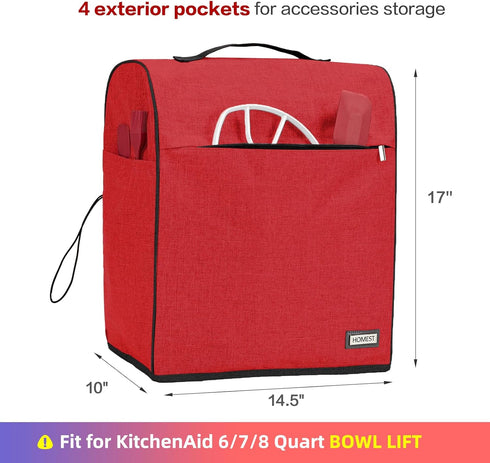 HOMEST Stand Mixer Cover Compatible with KitchenAid 6/7/8 Quart Bowl Lift?Dust Cover with Zipper Pocket for Accessories, Red (Patent Design)...