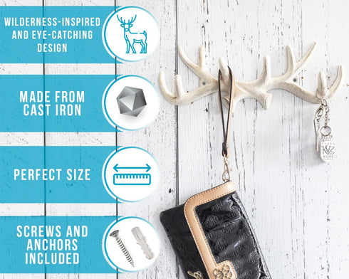 Comfify Vintage Cast Iron Deer Antlers Wall Mounted Hooks | Antique Finish Metal Clothes Hanger Rack w/Hooks | Includes Screws and Anchors | Antiq...