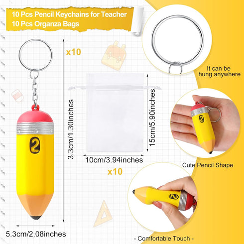 10 Set Teacher Appreciation Gifts Bulk 10 Teacher Ballpoint Pens 10 Pencil Shaped Stress Balls Teacher Keychains 10 Organza Bags Backe to School G...