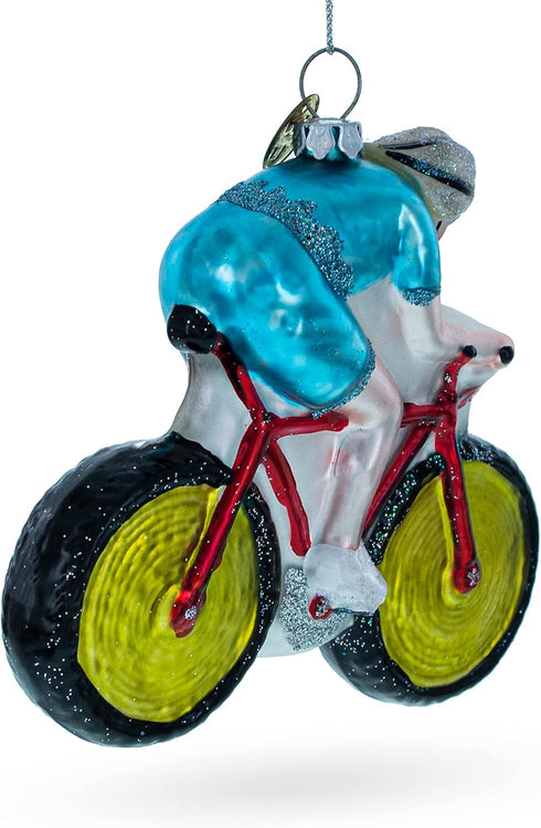 Cycling Sportsman on Bicycle Blown Glass Christmas Ornament...