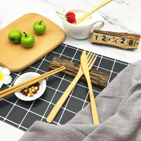 Bamboo Utensils, Eco Friendly Flatware Set, Bamboo Cutlery Set, Bamboo Travel Utensils, Camping Utensils Set, Portable Utensils Set, Knife, Fork, ...