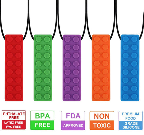Chew Necklace, Sensory Chew Necklace Bundle for Kids with Teething, ADHD, Autism, Biting Needs, Oral Motor Chewy Teether, Silicone Necklace Made f...