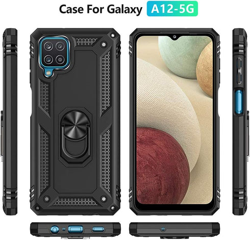 Galaxy A12 Phone Case, Samsung A12 Phone Case with HD Screen Protector, Military Grade Protective Cases with Ring for Samsung Galaxy A12 (Black)...