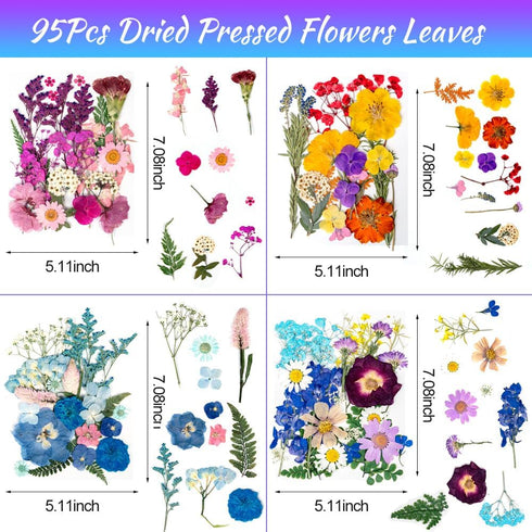 Blaflo 95Pcs Dried pressed Flowers for Resin, Natural Dried Flowers Leaves, Real Herbs Kit for Scrapbooking DIY Art Crafts, Epoxy Jewelry, Candle,...