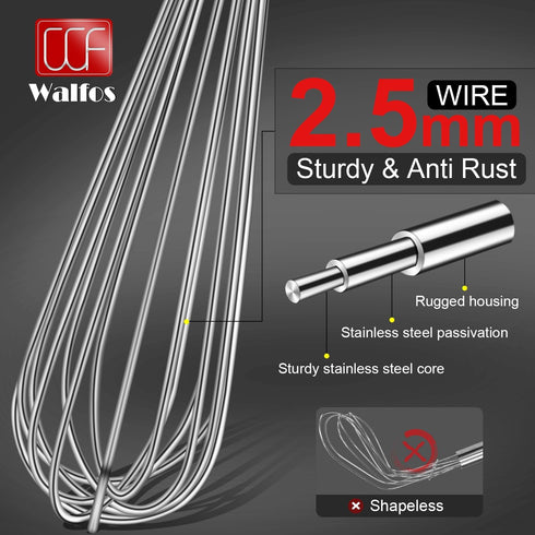 Walfos Whisk,17in Large Whisks, Heavy Duty Stainless Steel Wire Whisk Ideal For Beating Eggs, Blending Sauces, Mixing Batter....