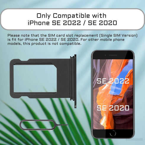Black Single SIM Card Slot Tray Replacement for iPhone SE 2nd Generation 2020 Card Holder Adapter Single SIM Version with SIM Ejector for SE 2020 ...
