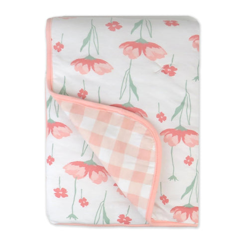 HonestBaby Quilted Baby Blankets Reversible Organic Cotton for Infant Boys, Girls, Unisex, Strawberry Pink Floral, One Size...