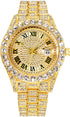 Mens Ice Out Watches Big Rocks with Roman Numerals Fully Colorful Dial Gold Watch...