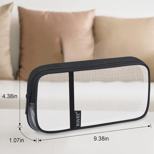 BOVKE Grid Mesh Pencil Case Pen Bag Clear Case Pen Marker Pouch School Stationery Organizer Teen Girls Boys Transparent Art Supplies Case Travel O...