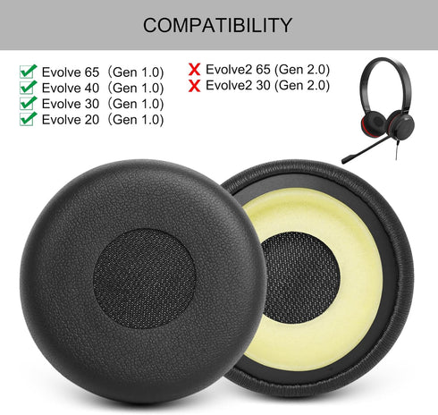 GVOEARS Evolve 65 40 30 20 Ear Pad Cushions, Earpads Replacement for Jabra Evolve 65UC 65MS 40UC 40MS 30US 30II 20SE 20UC 20MS Headphones......