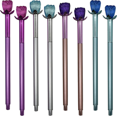 Maydahui 24PCS Crystal Rose Gel Pen Colorful Gem Flower Pens Black Ink for Girls Party School Office Supplies...