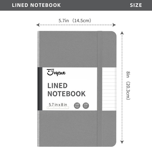 JOYEUX Lined Journal Notebook, 160 Pages Hardcover Journal for Writing, Medium 5.7 inches x 8 inches Notebooks - 100 Gsm Thick A5 Paper (Dark Grey...