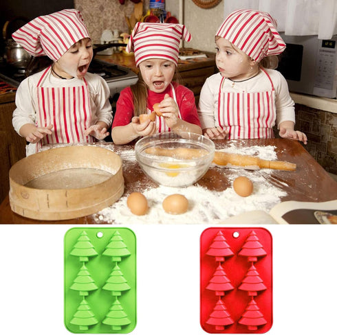Christmas Silicone Molds Red Green Xmas Tree Candy Chocolate Mould Christmas Non-Stick Fondant Baking Mold for Handmade Soap Pudding Jelly Ice Cub...