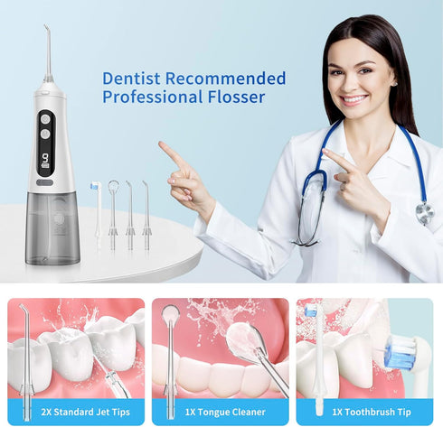 Water flosser,350ml Tank with 4 nozzles,9 Modes,Dental Tools to Remove Plaque and Tartar waterflosser Slate flosser Rechargeable M131 Water flosse...