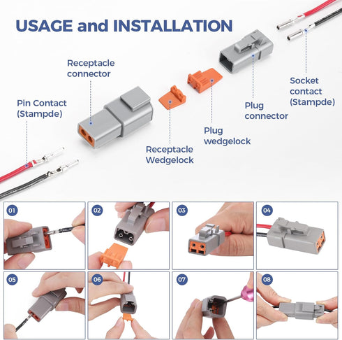 32 PCS Deutsch DTP Connector Kit 2 Pin Automotive Waterproof Connectors 4 sets with Size 12 Stamped Contacts Gauge 14-12 AWG Wire Size,25A...
