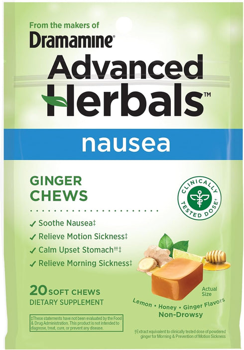From the Makers of Dramamine, Advanced Herbals, Ginger Chews, Nausea Relief Soft Chews Lemon-Honey-Ginger, 20 Count...