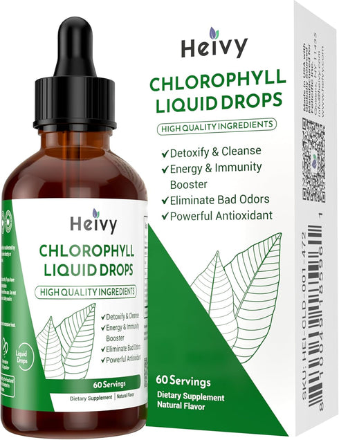 Heivy Chlorophyll Liquid Drops, Internal Deodorizer, Detox & Cleanse, Powerful Antioxidant, Support Overall Health, 100% Natural and Gluten Free, ...