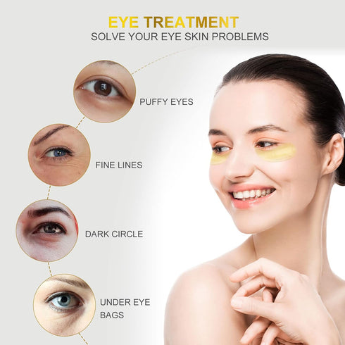 Fivewan 24k Gold Under Eye Patches - 60 Pcs Eye Mask Pure Gold Anti-Aging Collagen Hyaluronic Acid Under Eye Mask for Removing Dark Circles, Puffi...