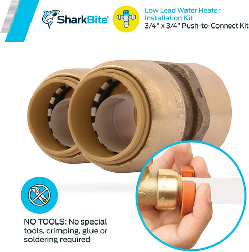 SharkBite 3/4 Inch Water Heater Connection Kit, Push to Connect Brass Plumbing Fittings, PEX Pipe, Copper, CPVC, PE-RT, HDPE, 22441LF...