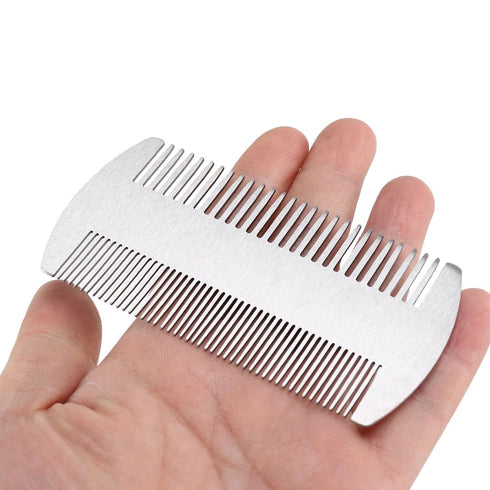 1Pc Silver Dual Action Stainless Steel Credit Card Size Comb Pocket Comb Anti-Static Hair Comb Beard Mustache Comb For Man Beauty and Personal Car...