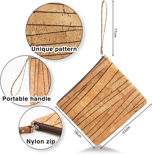 boshiho Clutch Purses for Women, Natural Cork Summer Wristlet Wallet Cell Phone Pouch Bag, 9 x 7 inch (Stripe Pattern)...
