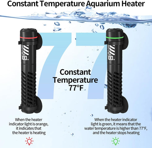 50W 100W Small Submersible Aquarium Heater, Constant Temperature 77?, Betta Fish Tank Heater Suitable for Saltwater and Freshwater, 5/10/20 Gallon...