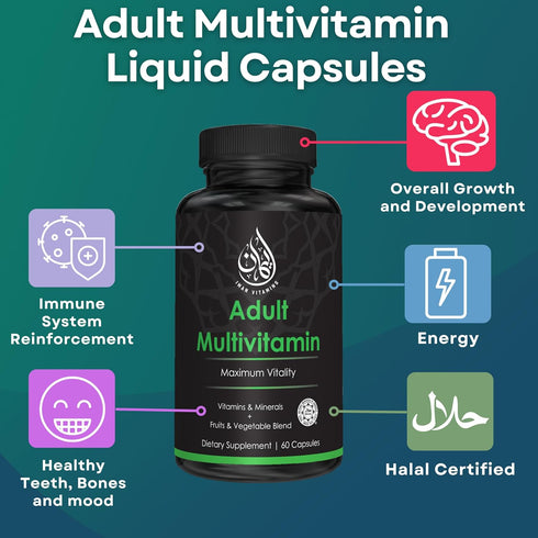 Halal Complete Multivitamin Capsules for Adults Men & Women | 42 Fruit & Vegetable Blend with Iron, Zinc, CoQ10, Folic Acid, and Vitamin A, B1, B3...