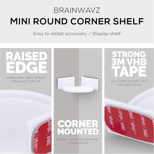 BRAINWAVZ Mini Circular Corner Shelf Mount for Security Cameras, Baby Monitors, Speakers, Plants & More, Universal Holder, Strong Adheasive, No Me...