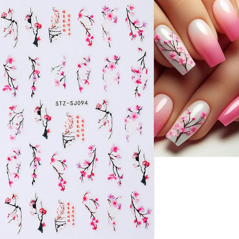 JMEOWIO 10 Sheets Spring Flower Nail Art Stickers Decals Self-Adhesive Pegatinas Uñas Summer Floral Sakura Nail Supplies Nail Art Design Decoratio...