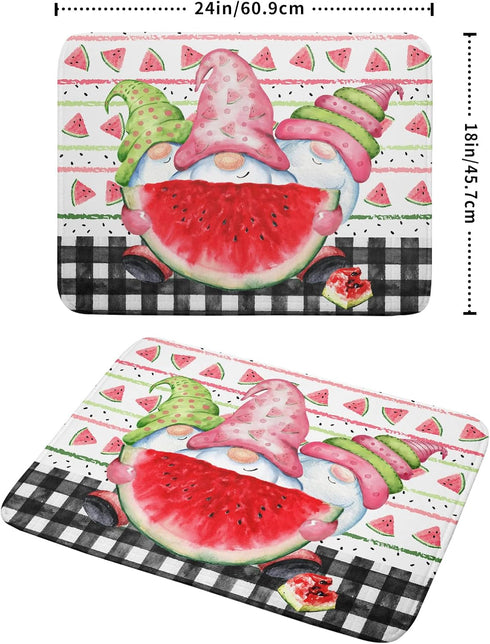 Summer Gnomes Dish Drying Mat 18x24 Inch ,Watermelon Fruit Buffalo Plaid Kitchen Dry Mats with Loop Absorbent Foldable Dishes Pad for Sink Counter...