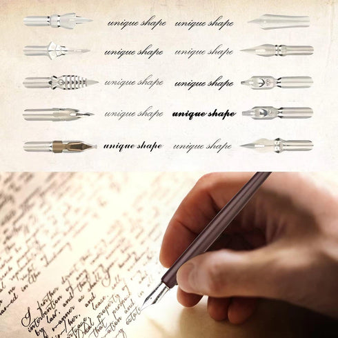 hhhouu Calligraphy Set for Beginners Quill Pen and Ink Set Fancy Pens with Black Ink and 11 Nibs for Lettering,Drawing, Journaling, Signing, Invit...