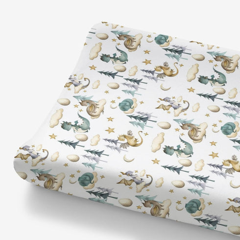 Watercolor Cute Dragon Fairy Tale Changing Pad Cover for Baby Boy, Cloud Moon Star Dragons Egg Diaper Change Table Covers, Soft Stretchy Safe Snug...