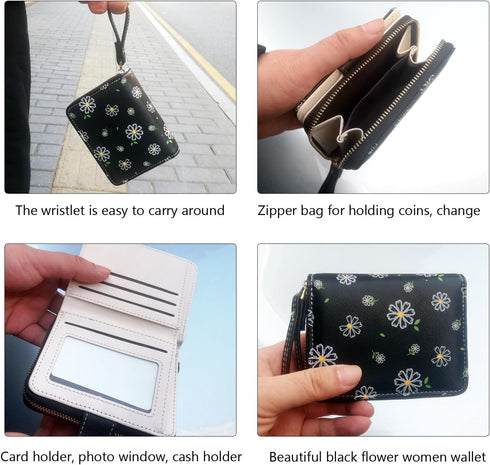 Cute Short Women Wallet, Bifold Card Holder Purse, Fancy Floral Money Pouch, Birthday Christmas Valentine's Day Gift for Female Ladies Girls...