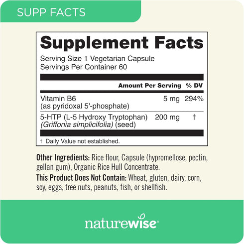 NatureWise 5-HTP 200mg, Vegan 5 HTP Plus Supplement from Griffonia Seeds with Cofactor Vitamin B6 - Mood Support Supplement & Natural Sleep Aid fo...