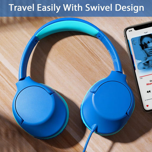 POWMEE P20 Kids Headphones for School, Kids/Teens/Boys/Girls with Safe 94dB Volume Limited, 3.5mm Jack Wired Cord Over-Ear for Fire Tablets/Travel...