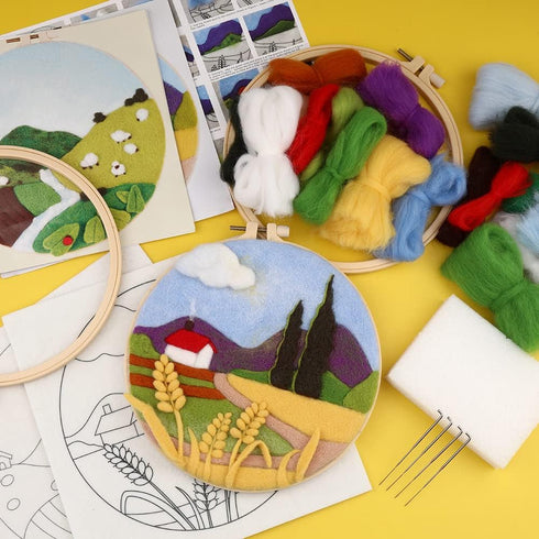 Needle Felting Kits Beginners, DIY Wool Needle Felting Starter Kit, Needle Felt Set with Picture Frame, Foam Pad, Felt Cloth and Instructions, Use...