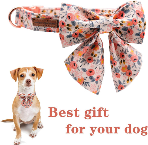 Unique style paws Dog Collar with Tie Adjustable Pink Bowtie Puppy Collars for Small Medium Large Dogs and Cats-M...